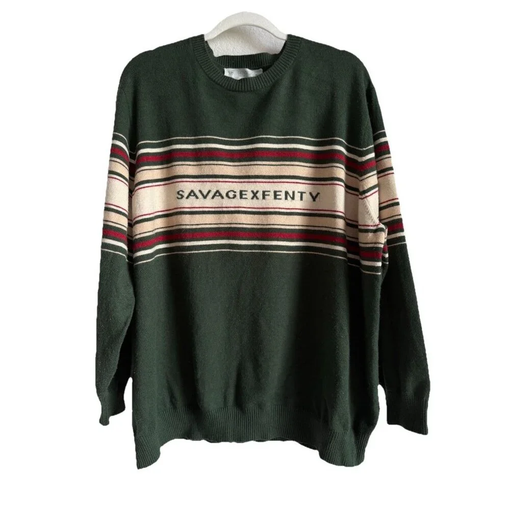 Savage X Fenty Lit Leisure Knit Green Shade Striped Sweater Size 2X Unisex